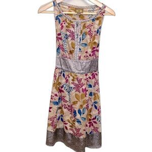 XXI Beige Floral Pattern Cotton Sleeveless Keyhole Neckline Belted Dress Size M